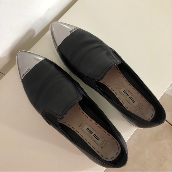 Miu Miu Metal Cap Black Leather Slip-On Sneakers - Picture 6 of 10